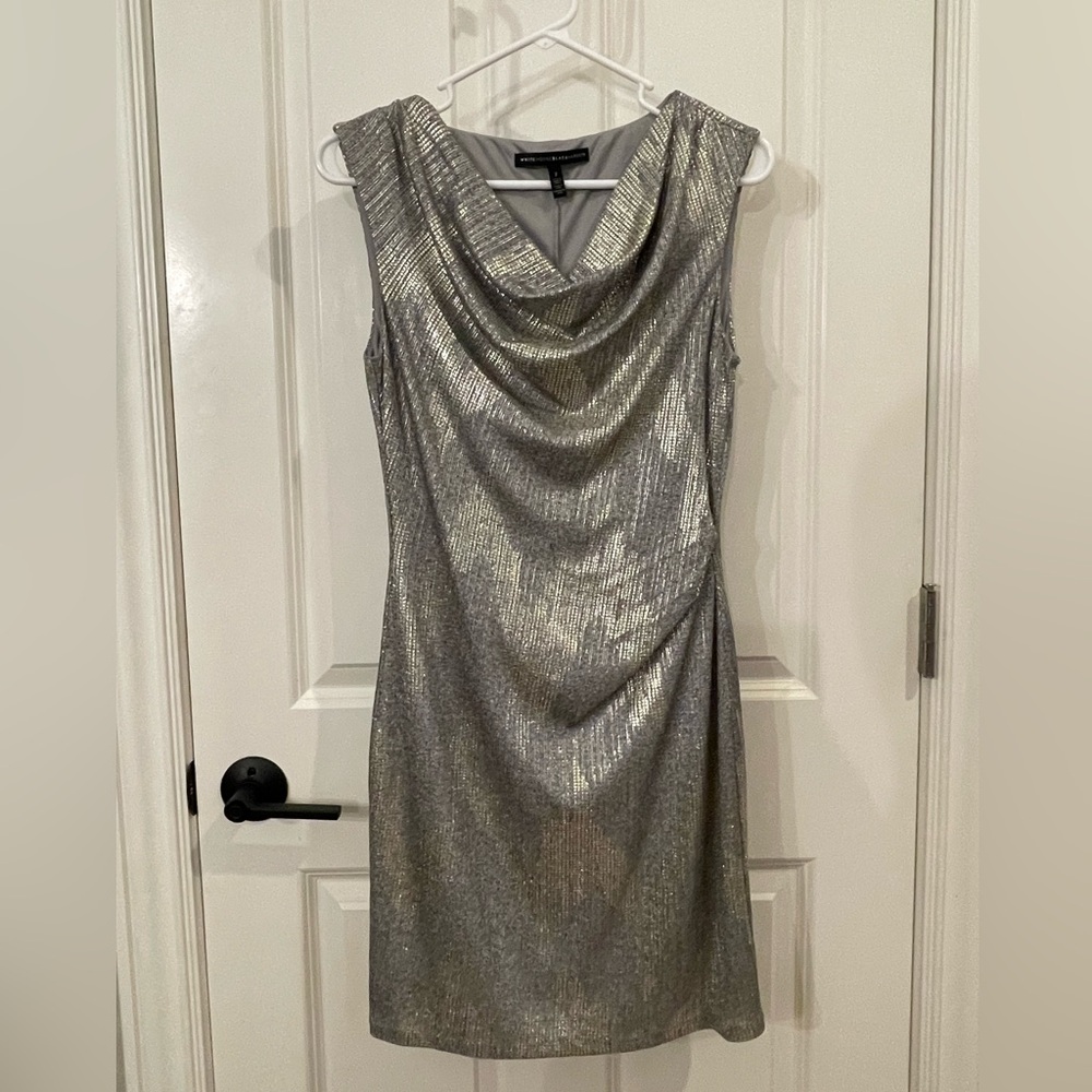 White House Black Market Shimmering Silver Mini Dress
